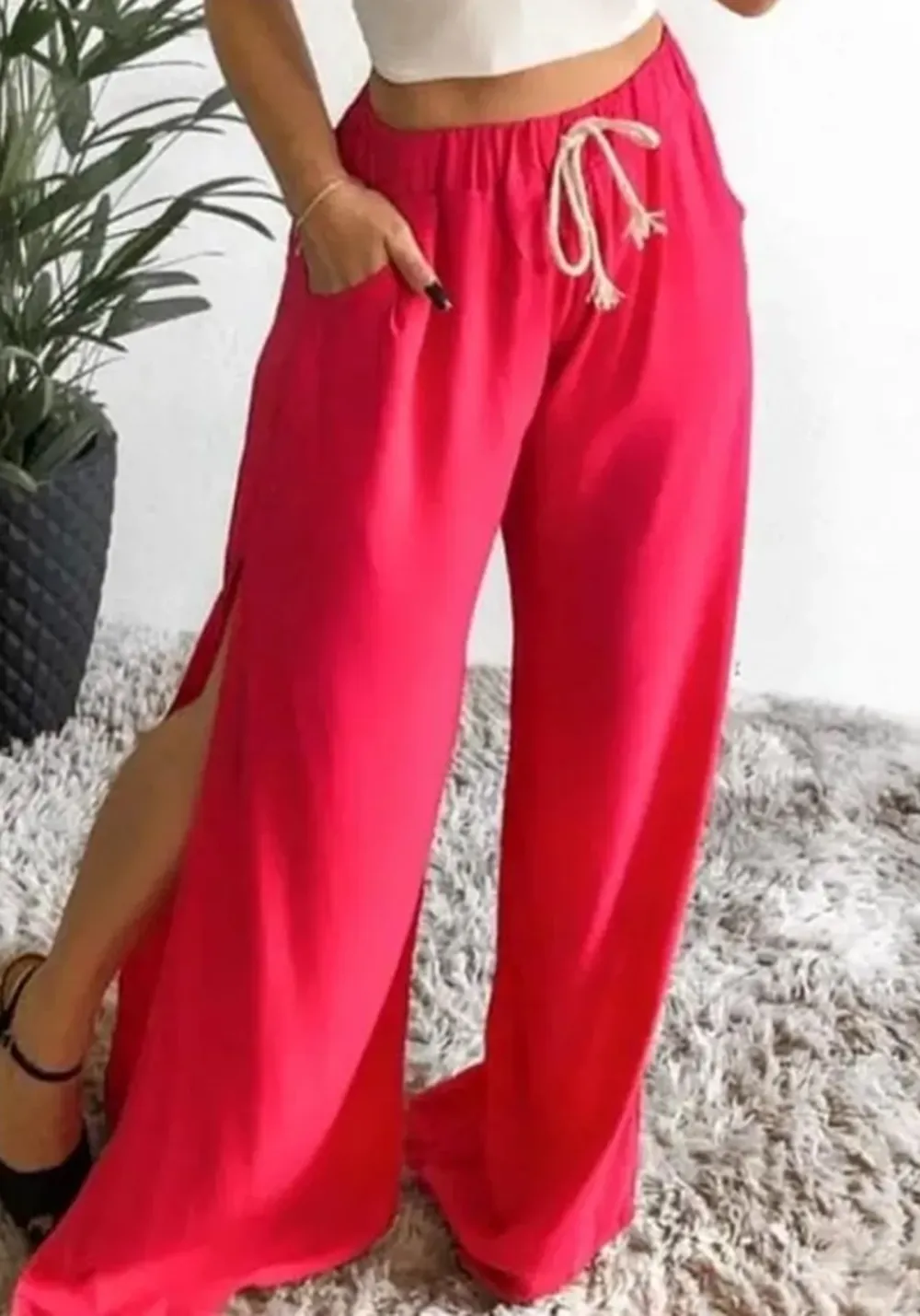 Pink Slit Wide Leg Pants