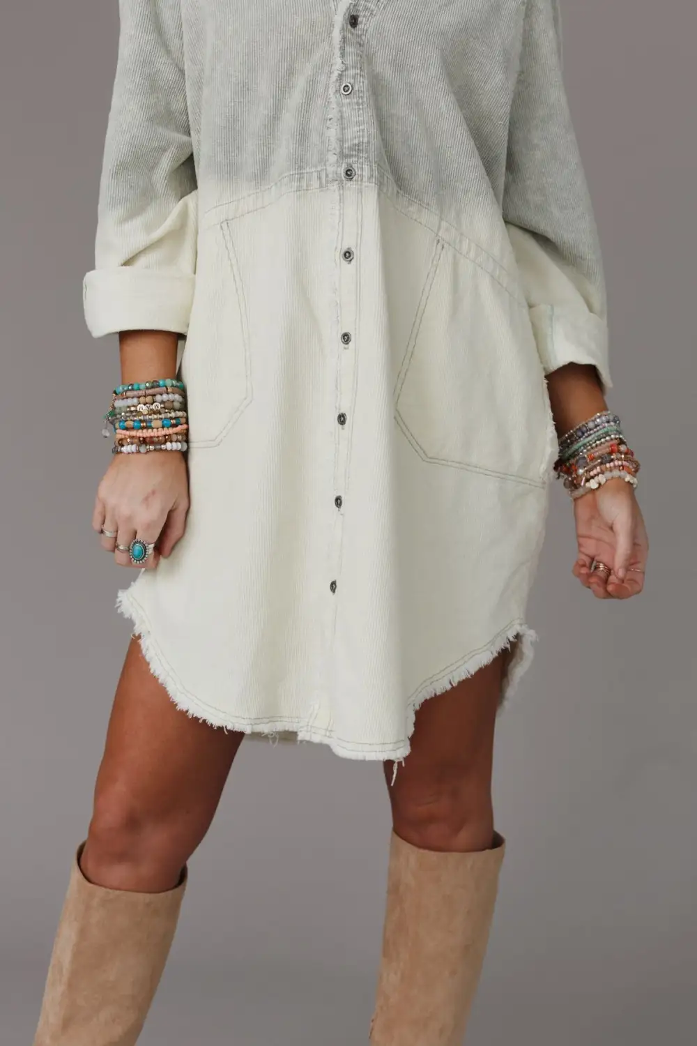 All You Do Tie Dye Corduroy Tunic Dress - Sage Ombré