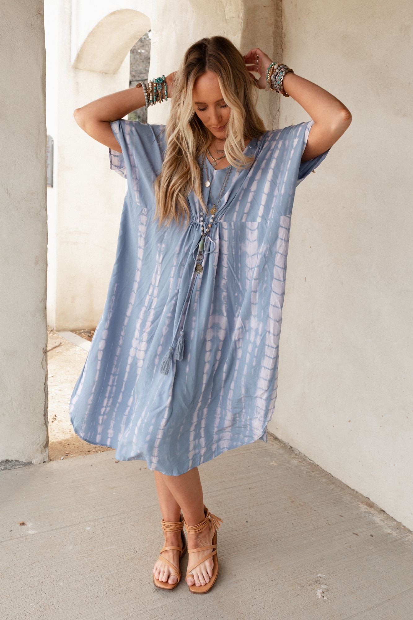 Sunny Shores Tie Dye Kimono Dress - Blue