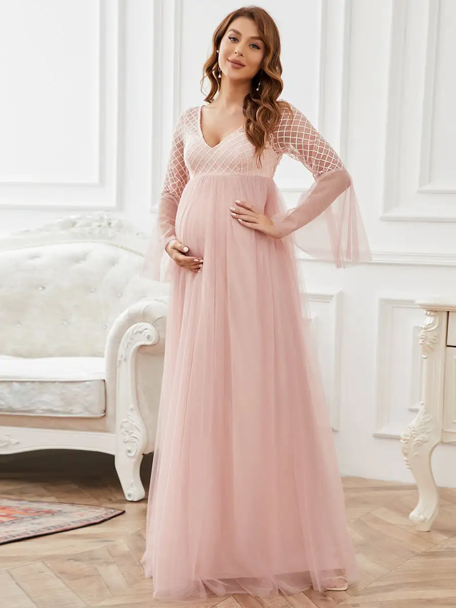 Deep V Neck A Line Pagoda Sleeves Wholesale Maternity Dresses