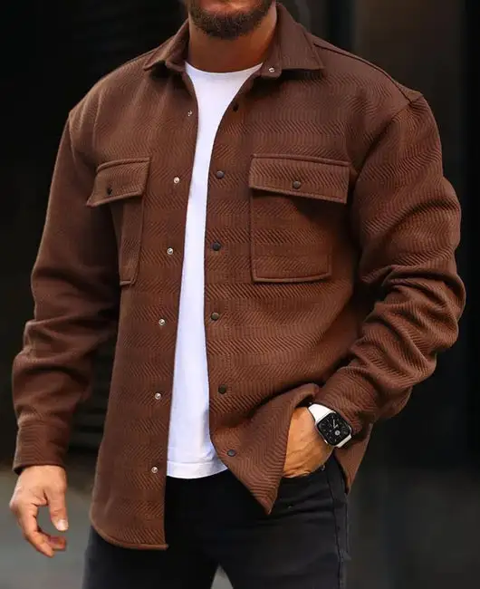 Classic Plain Snap Button Flap Pocket Jacket