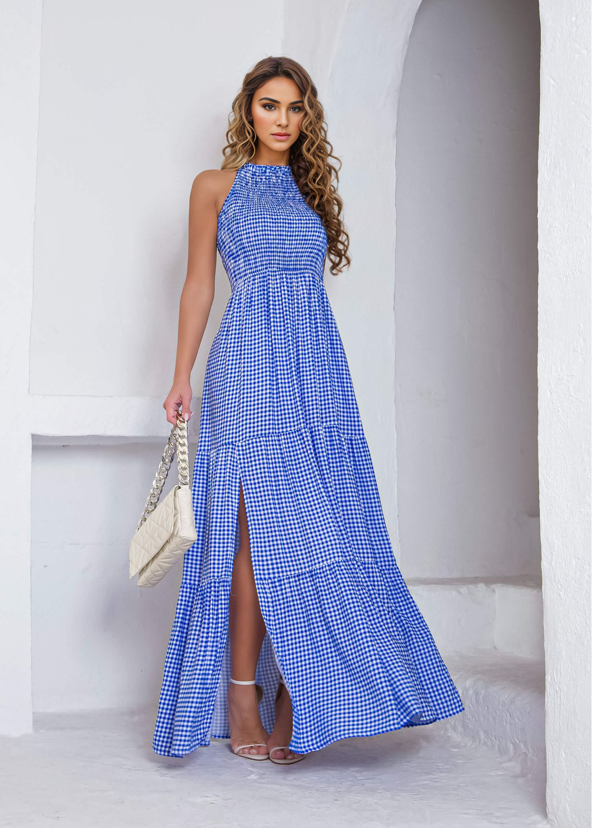 Long Vichy Halter Dress