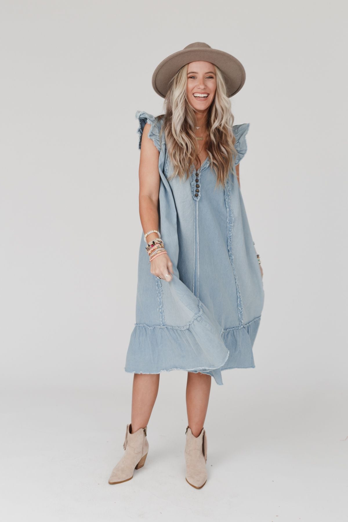 Clayton Ruffle Denim Dress - Denim