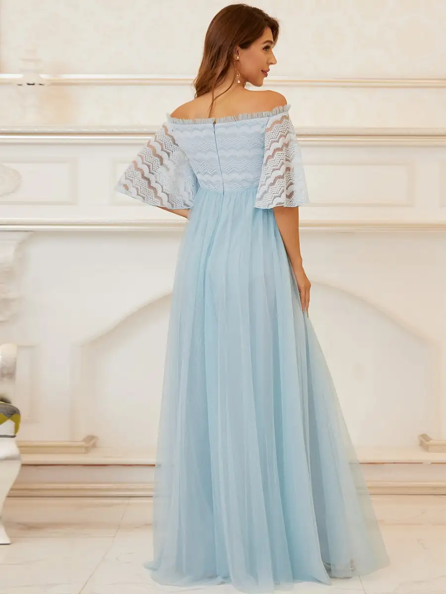 Off Shoulder Wholesale Maternity Bridesmaid Dresses With Lace Sleeves