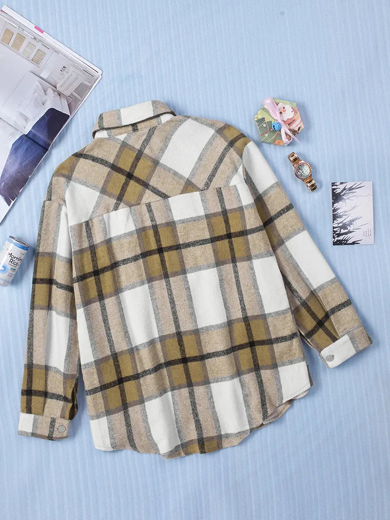 Women's Classic Simple Plaid Pocket Jacket