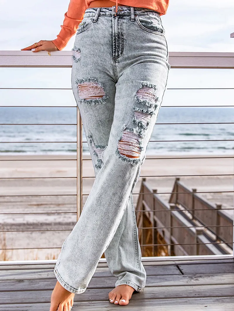 Women's casual washed ripped jeans