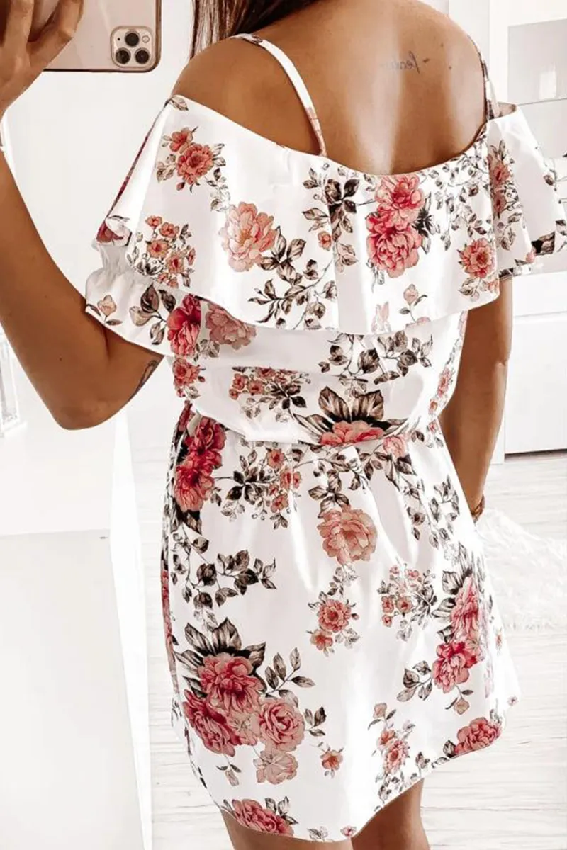 Elegant Floral Frenulum Flounce V Neck A Line Dresses