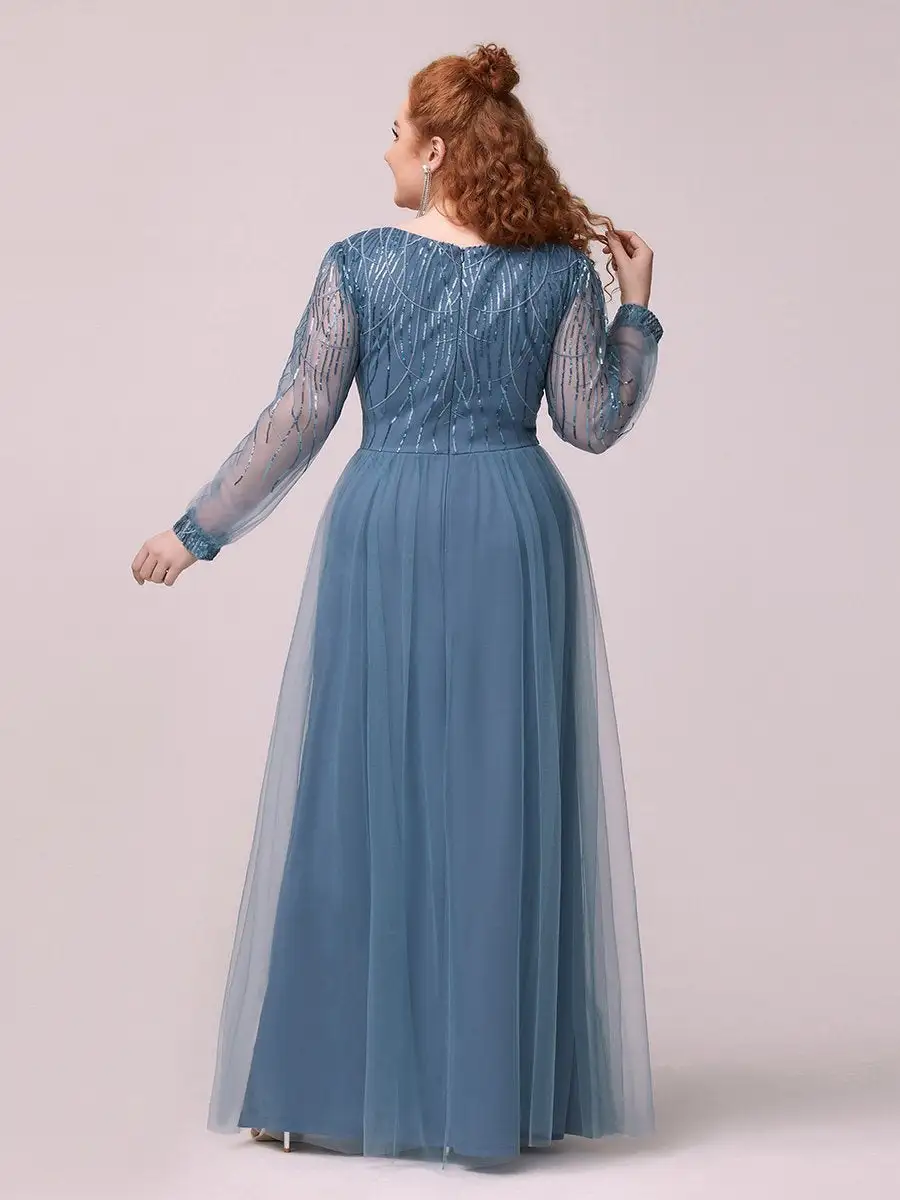 Elegant Plus Size Tulle Wholesale Long Evening Dress with Sequin