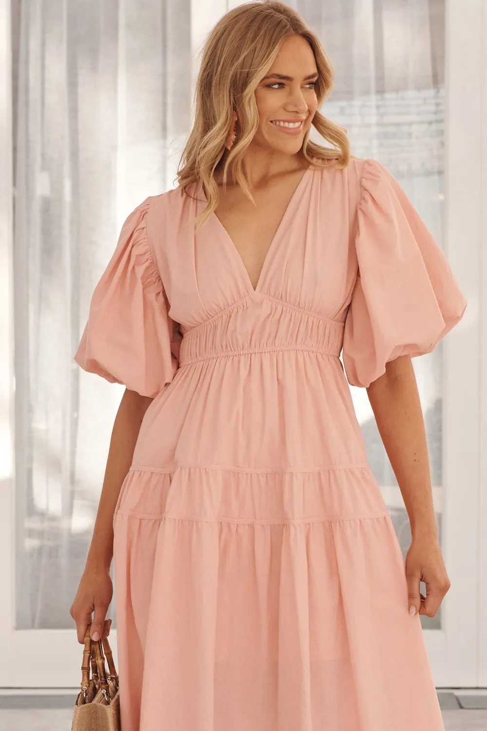 Amalie Midi Dress In Blush Pink Cotton