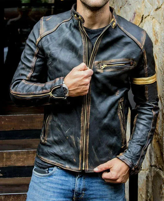 Punk Solid Color Stand Collar Zipper Slim Fit Jacket