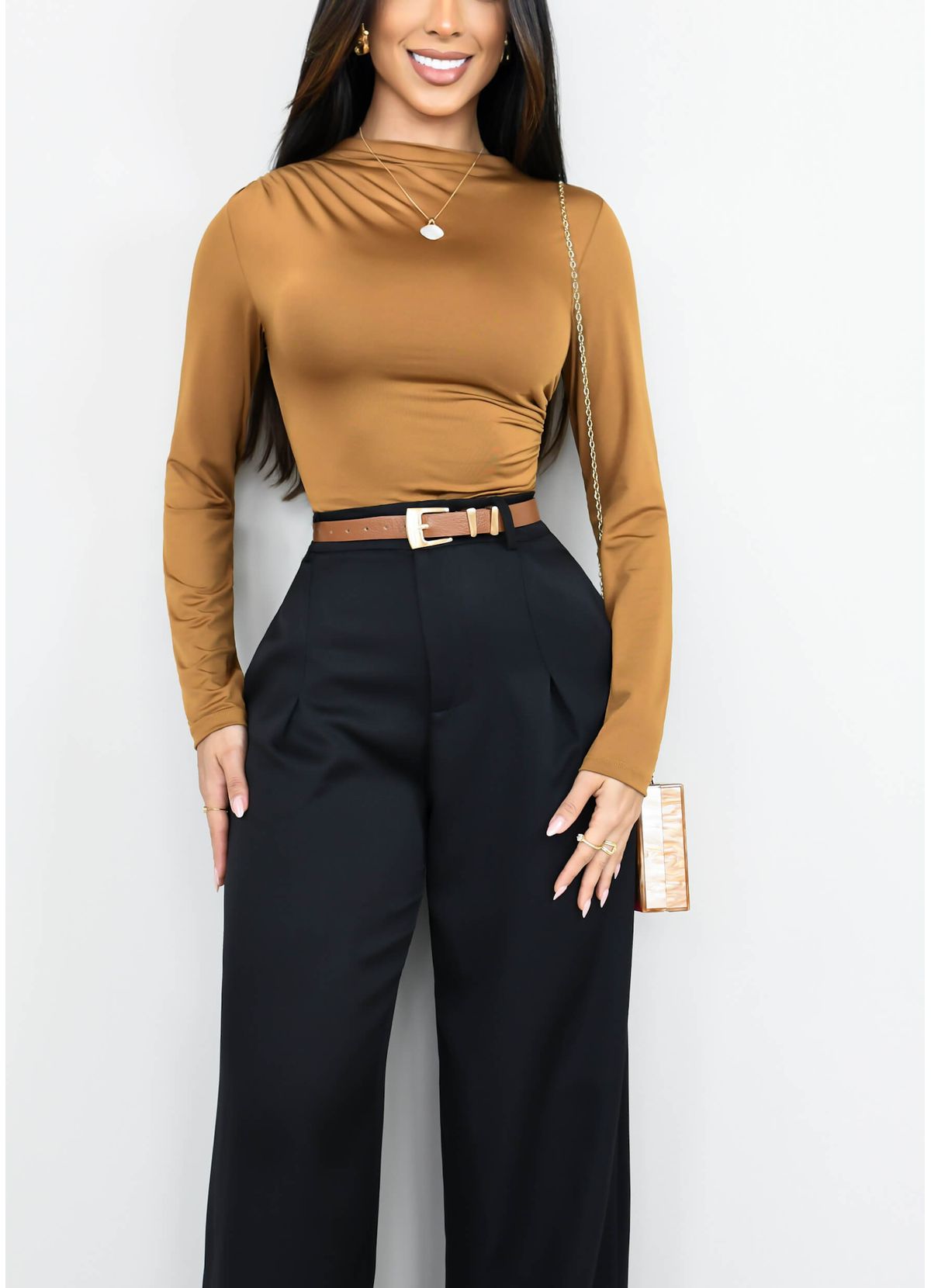 LONG SLEEVE BLOUSE WITH SIDE RUCHING