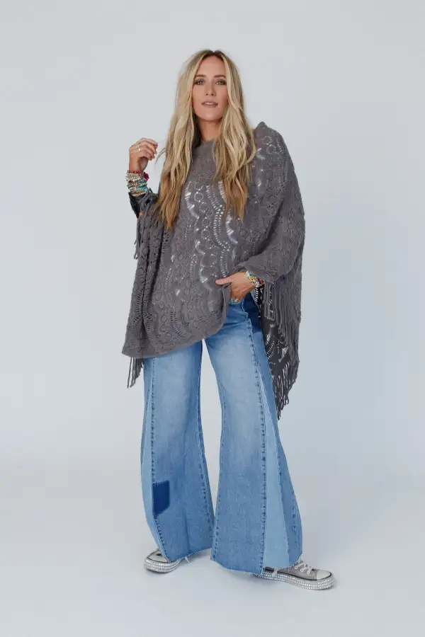 Sea Beyond Lace Poncho - Gray