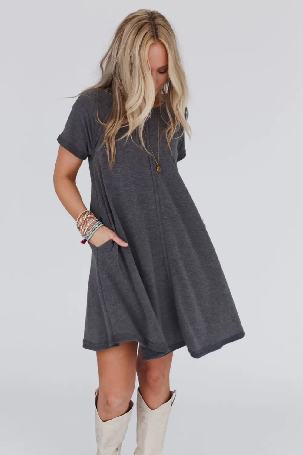 Hometown Favorite Tee Dress - Charcoal