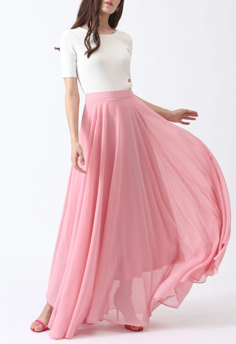 TIMELESS FAVORITE CHIFFON MAXI SKIRT IN PINK