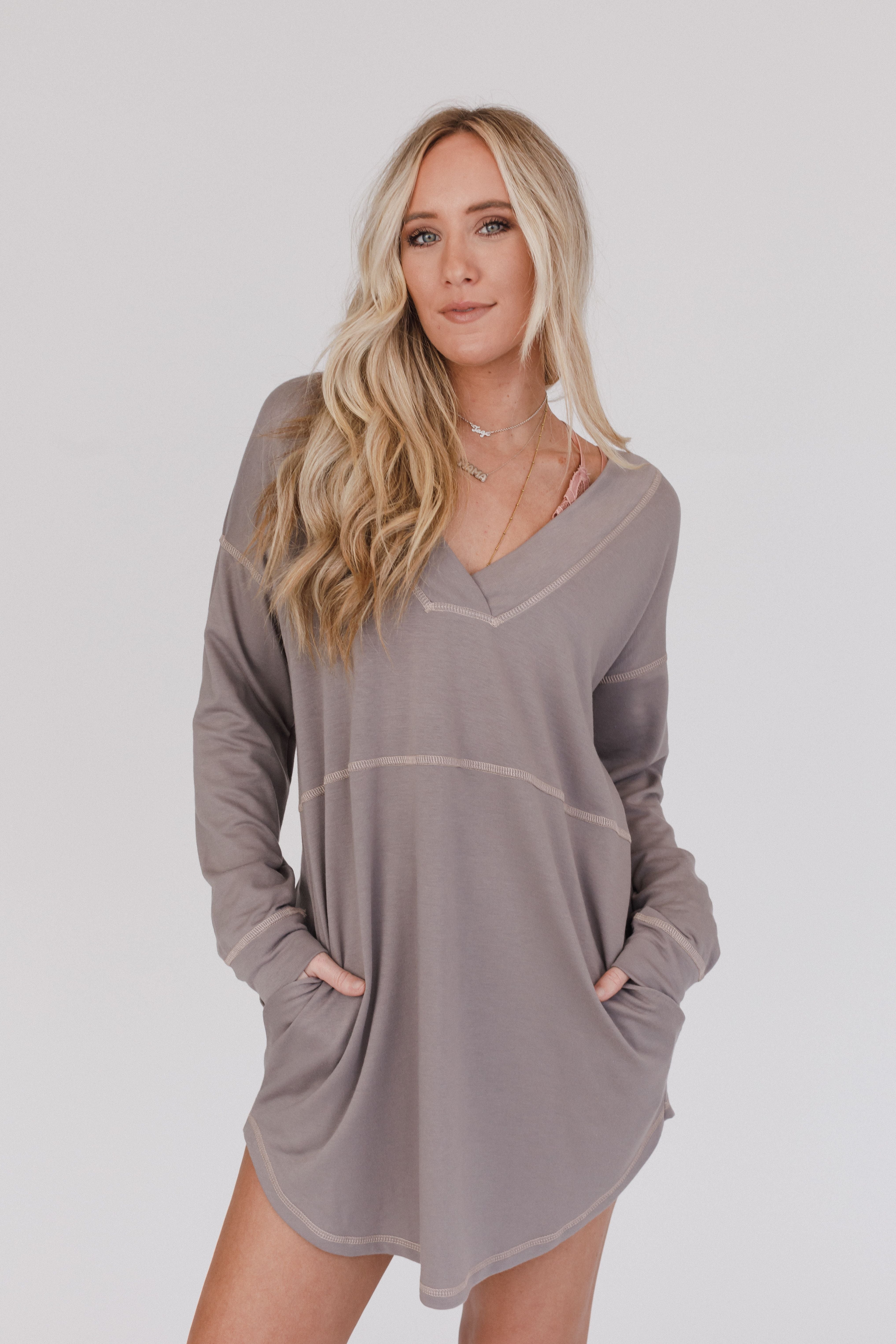 Meadow Long Sleeve Tunic Dress - Mushroom