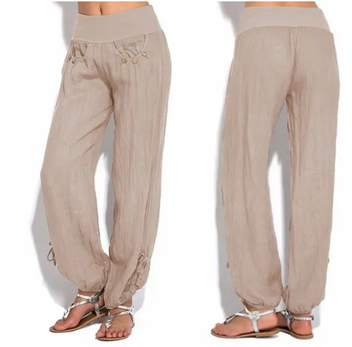 Women Casual Button Plus Size Wide Leg Pants