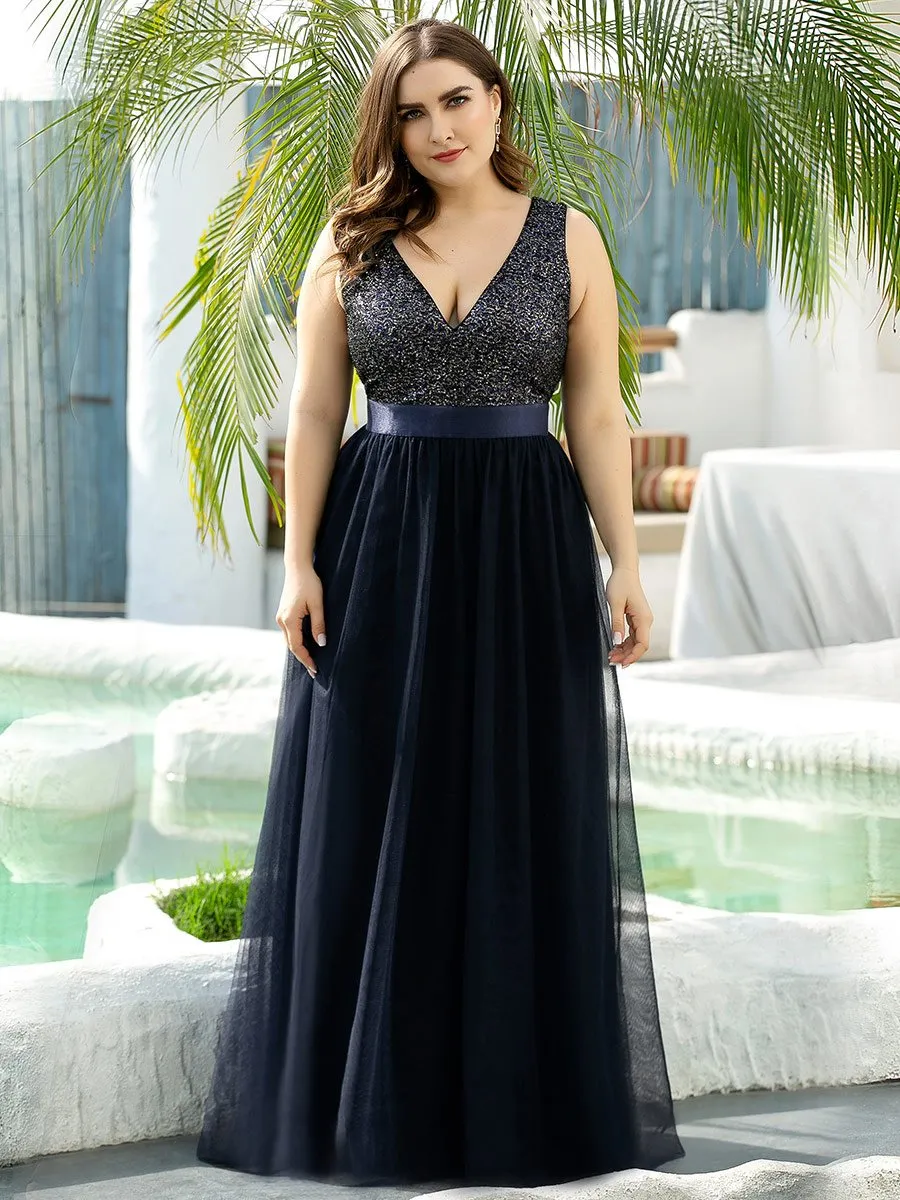 Elegant Wholesale Plus Size Tulle Evening Dresses for Women with Sequin