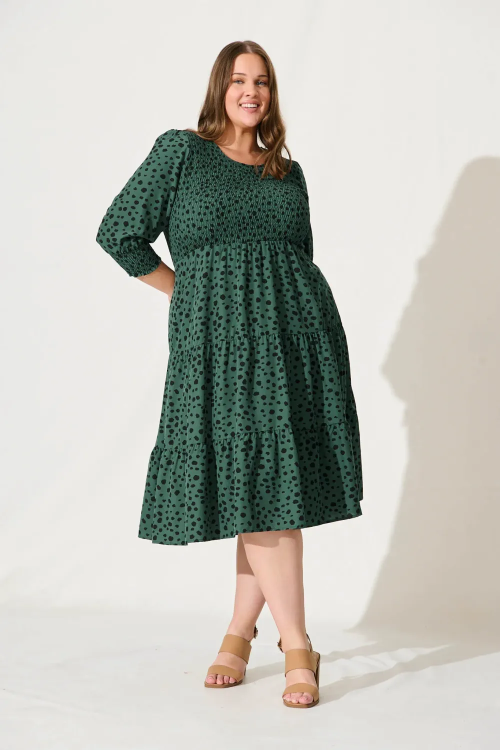 Jaseline Midi Dress In Dusty Green With Black Speckle