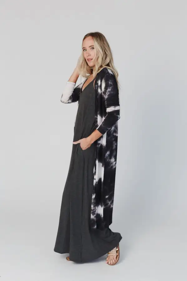 My Go To Duster Cardigan - Black Tie Dye