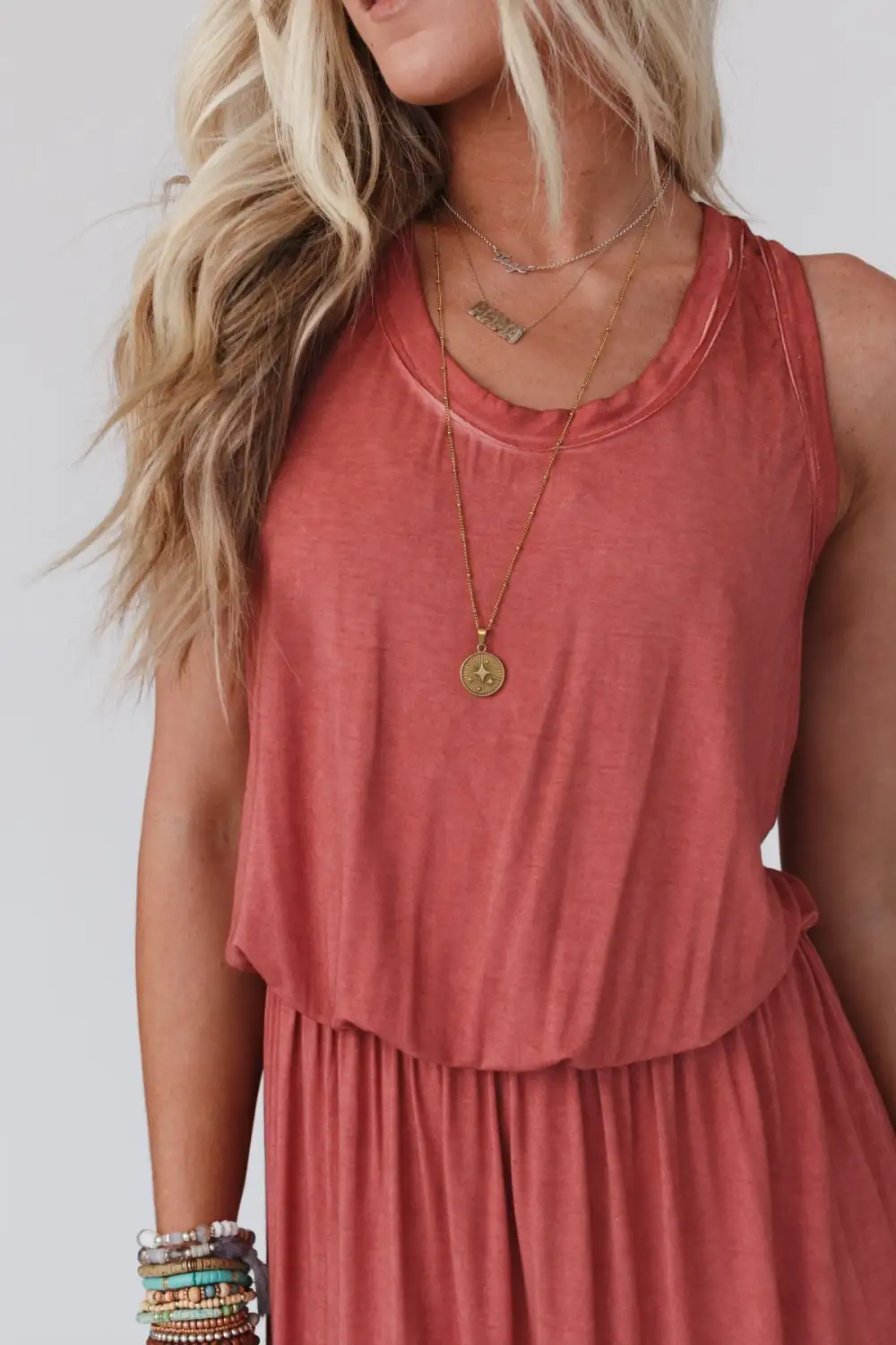 Betsy Stonewashed Midi Tank Dress - Rust