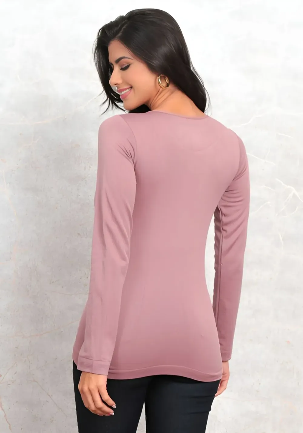 Thermal Cold Second Skin Top Long Sleeve Plush Lining Rose