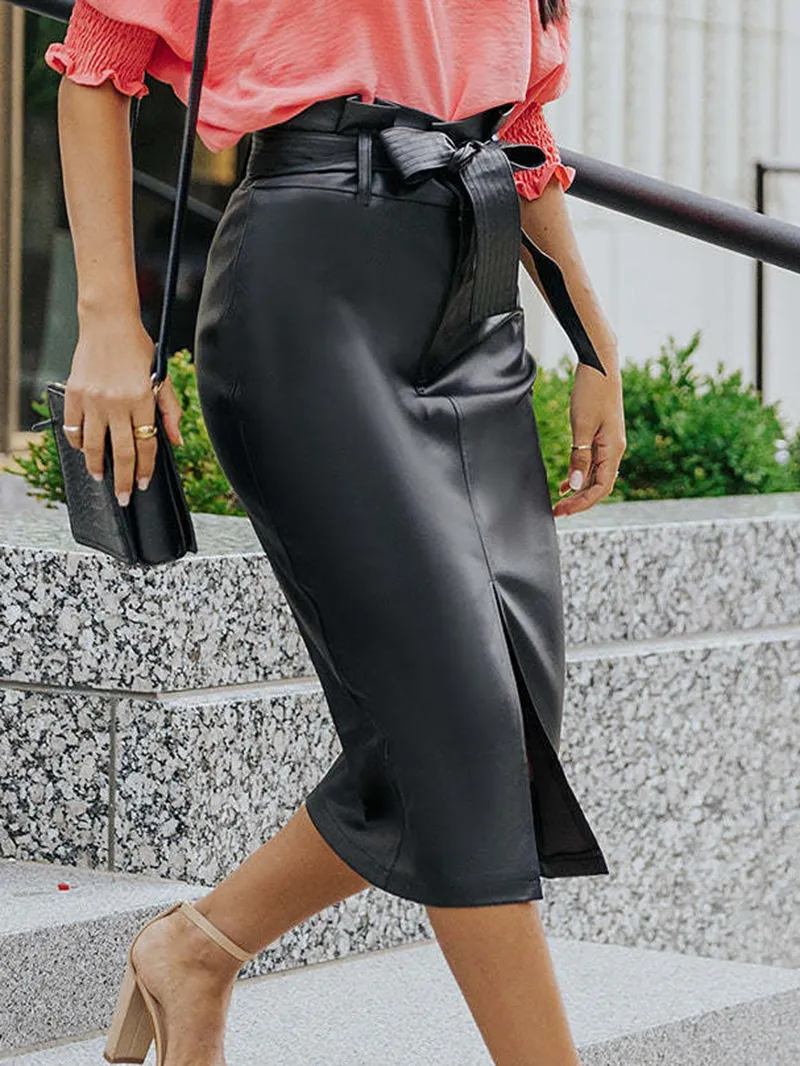 HIGH WAIST PU MIDI SKIRT