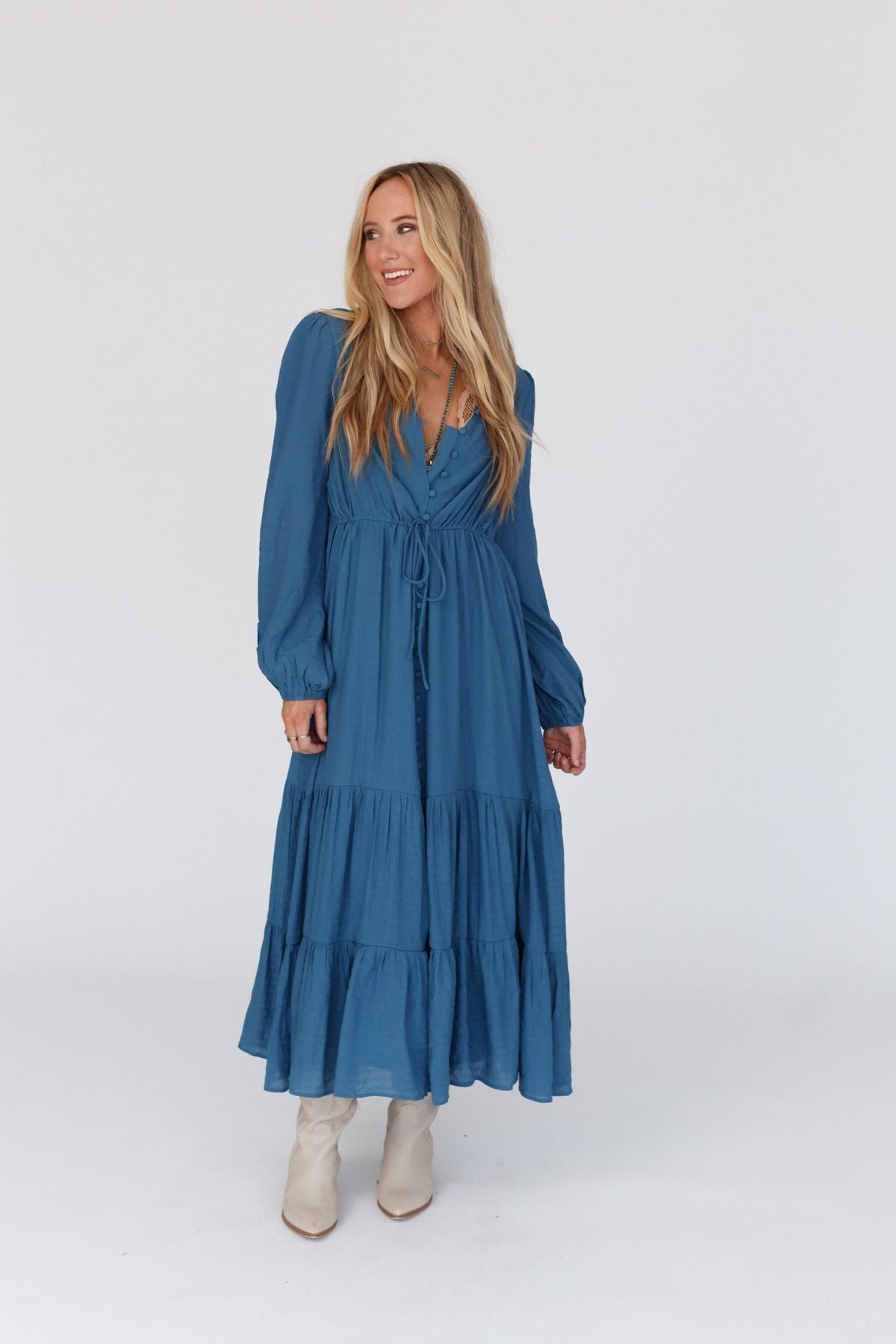 Karmela Puff Sleeve Maxi Dress - Blue