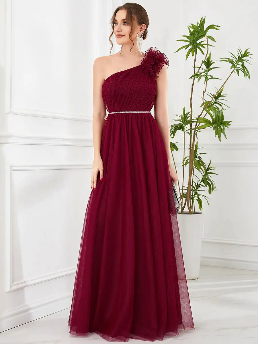 One Shoulder A Line Flower Decoration Wholesale Bridesmaid Dresses