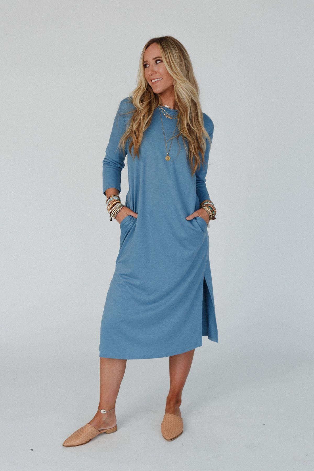 Soul Shine Pocketed Midi Dress - Denim