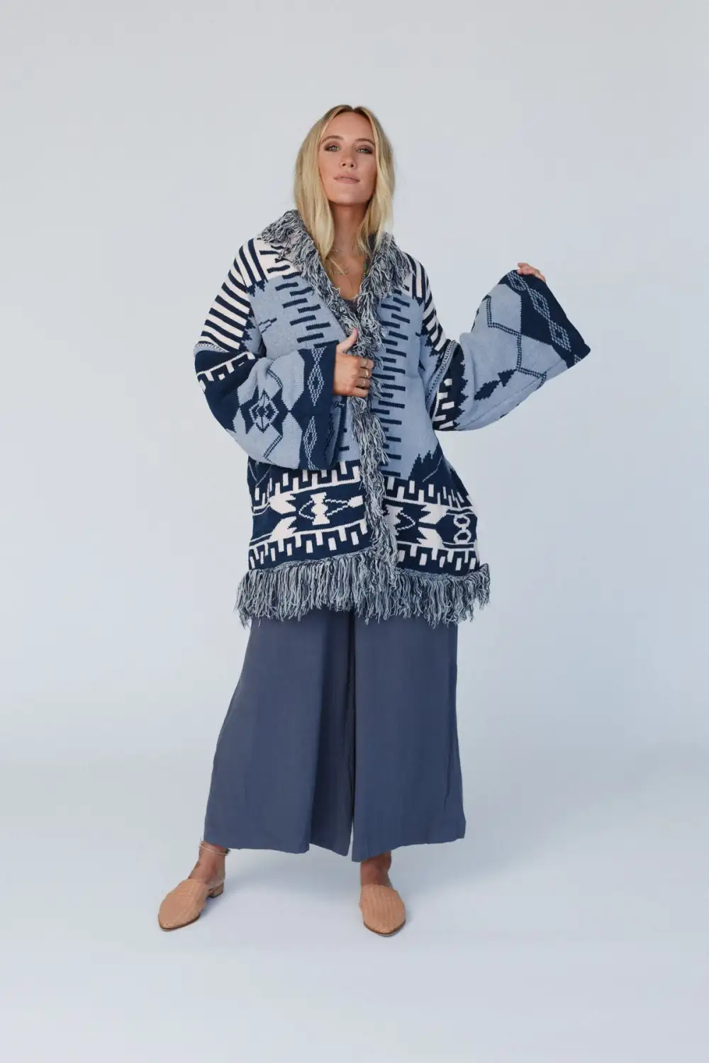 Sky Canyon Aztec Fringe Cardigan - Blue