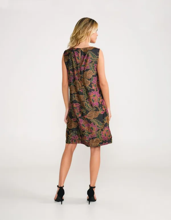 Short Floral Print Banana Dress - Black