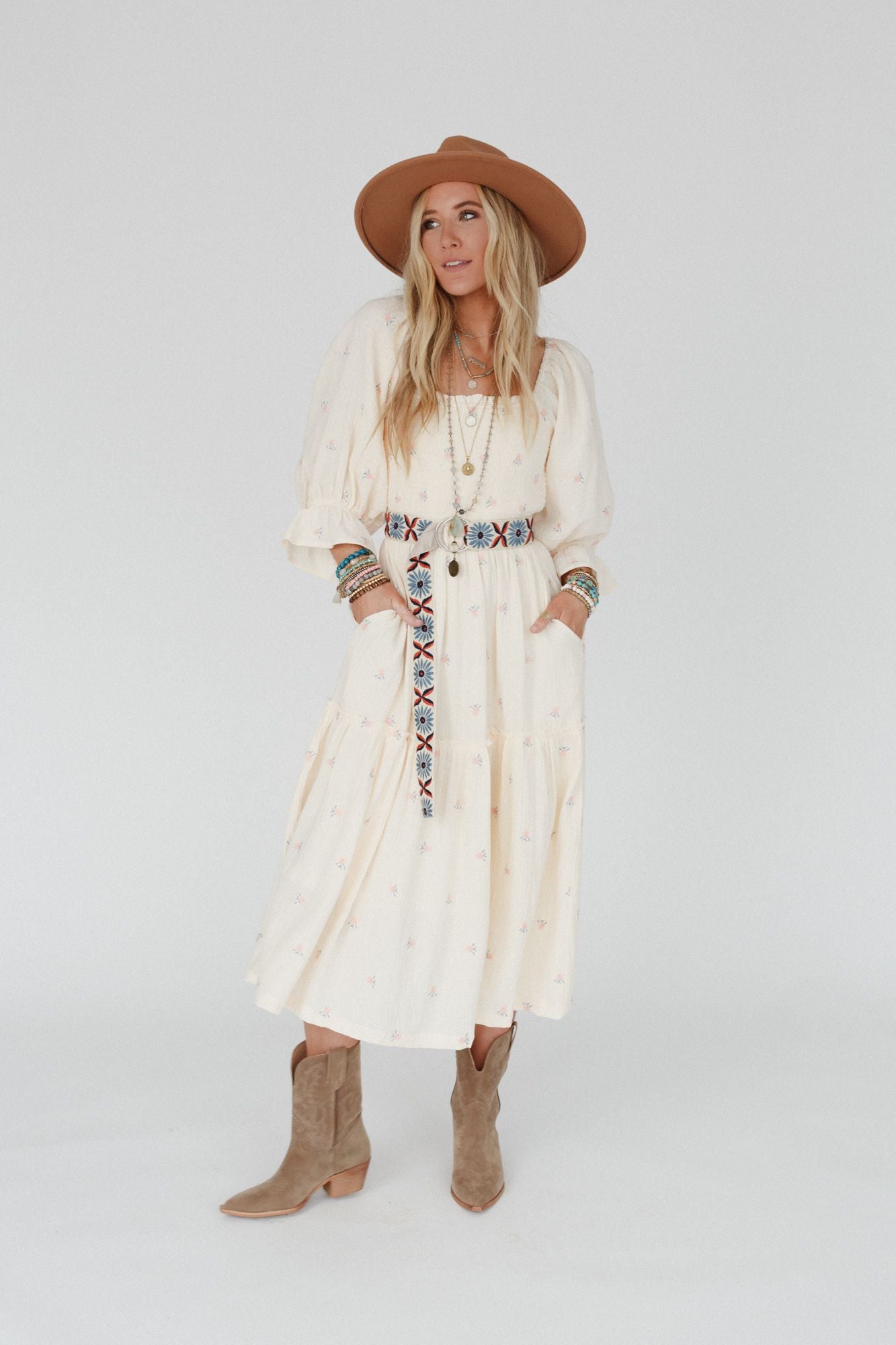 Dahlia Floral Embroidered Maxi Dress - Cream