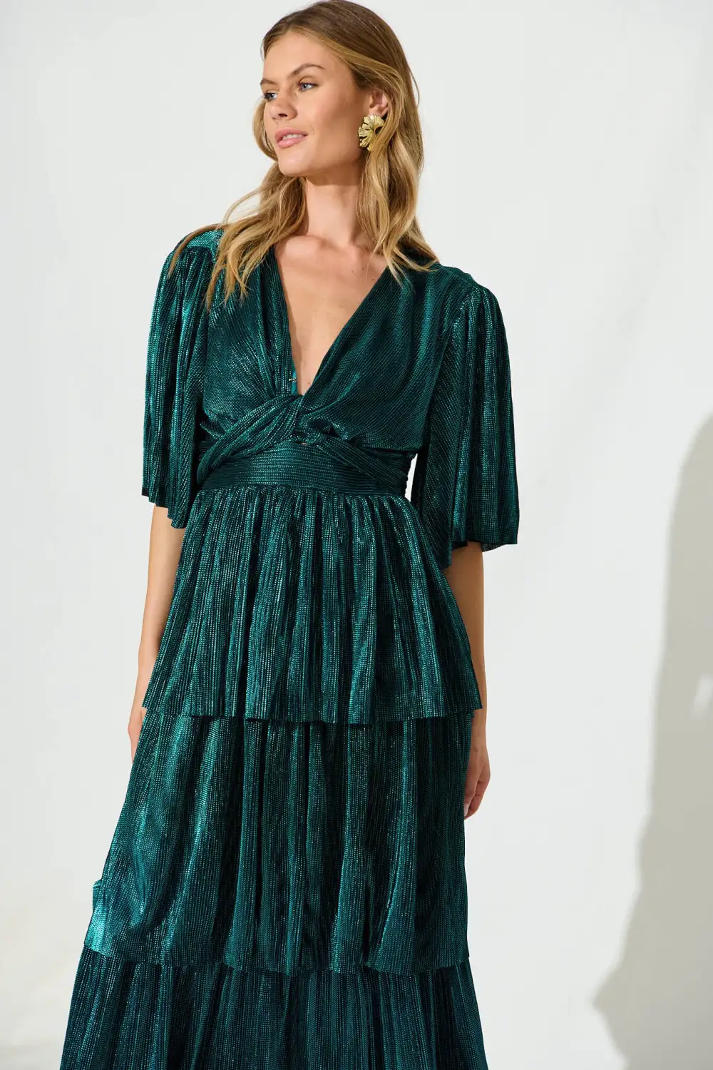 Carnation Maxi Dress In Teal Lurex