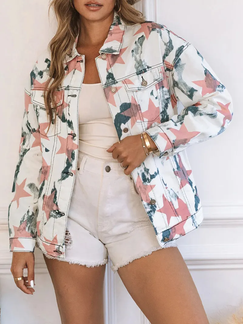 Women's contrast star print denim jacket