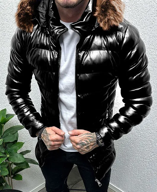 Fashion Solid Zipper Pocket Fuzzy Hooded Quilted Jacket