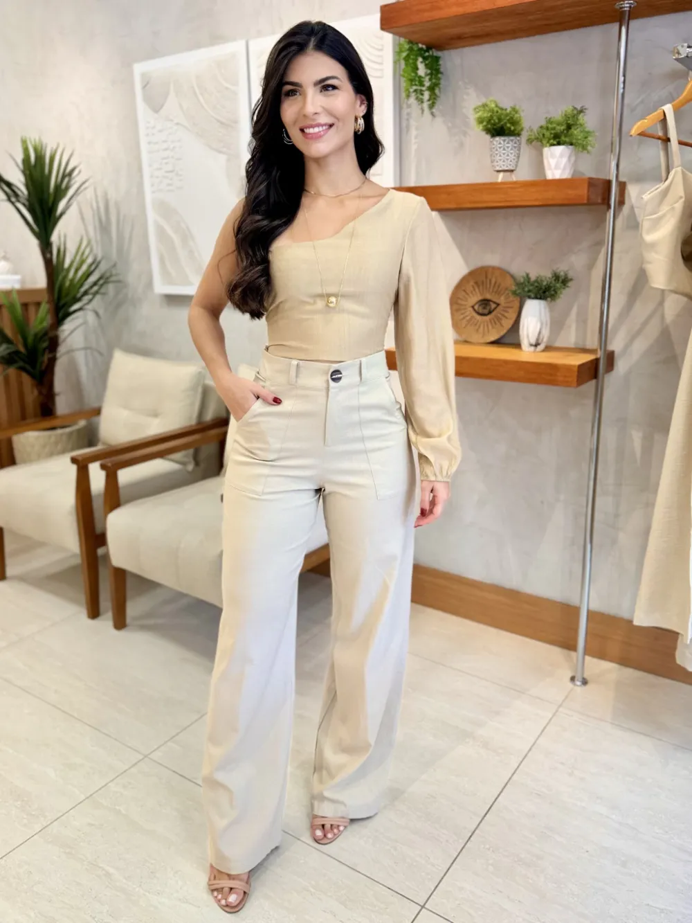 Gabi Beige Linen Trousers