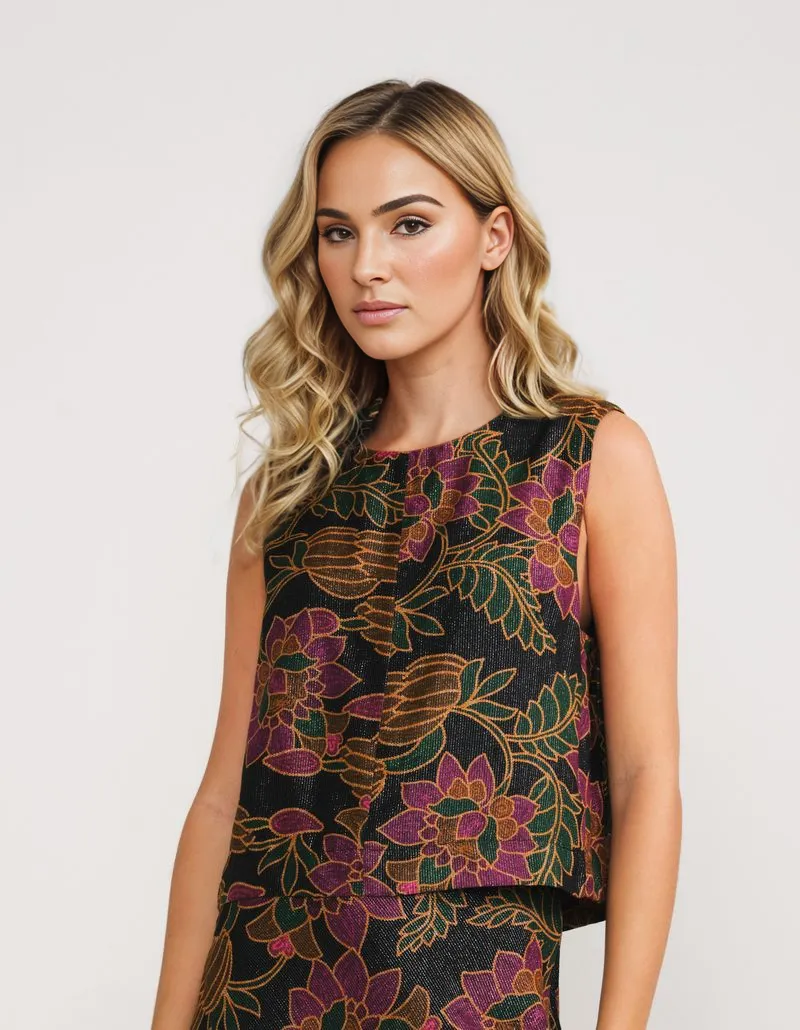 Floral Printed Banana Blouse - Black