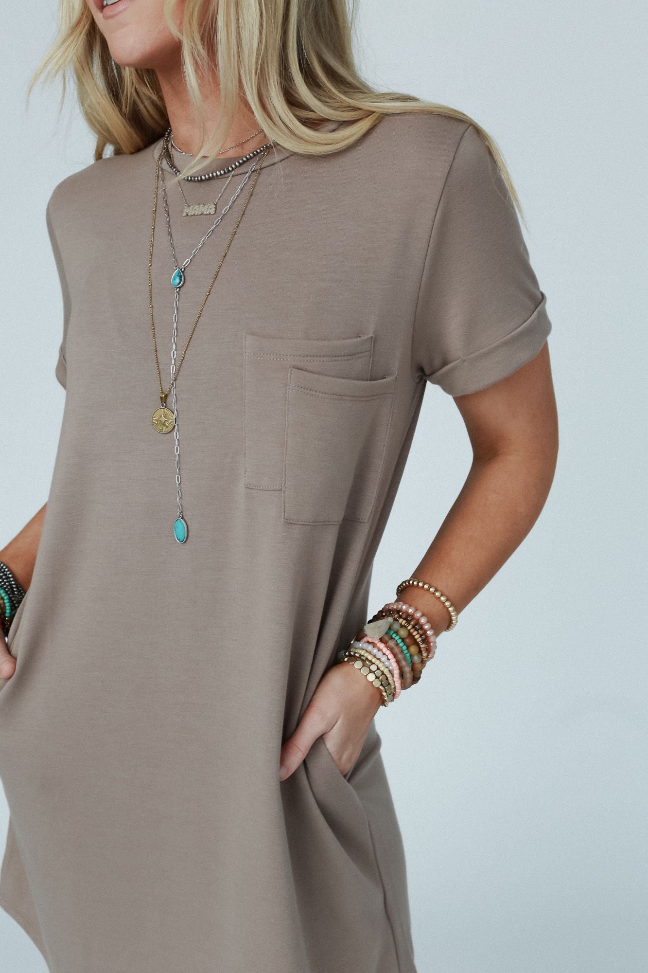 On The Daily Pocket Tee Dress - Mocha