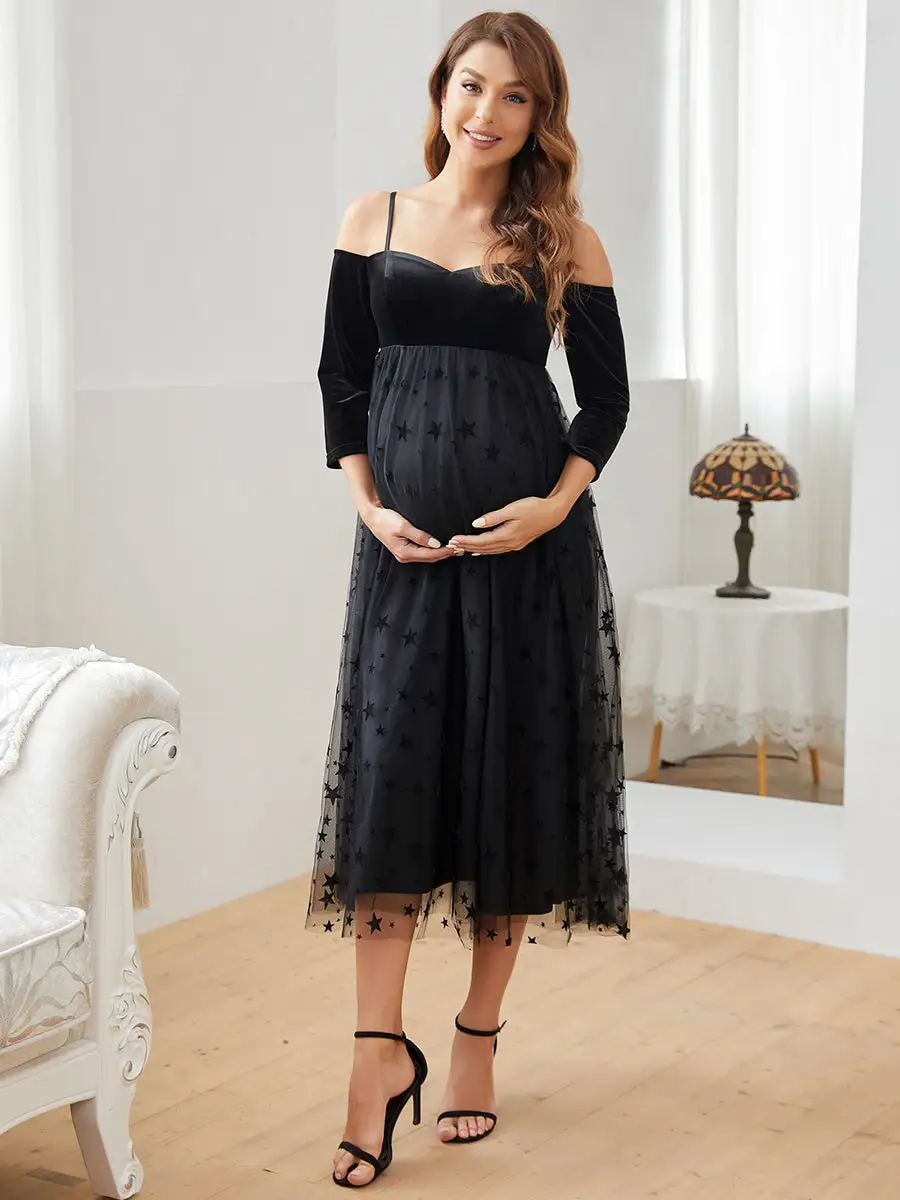 A Line Off Shoulder Wholesale Maternity Dresses With Long Sleeves