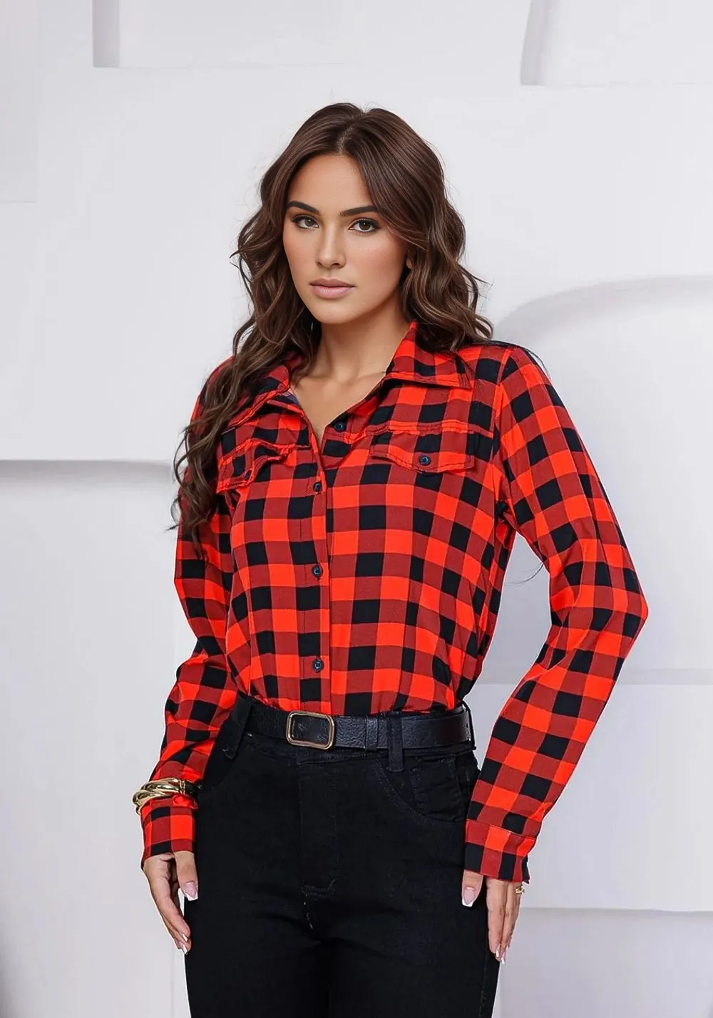 Red Long Sleeve Plaid Shirt