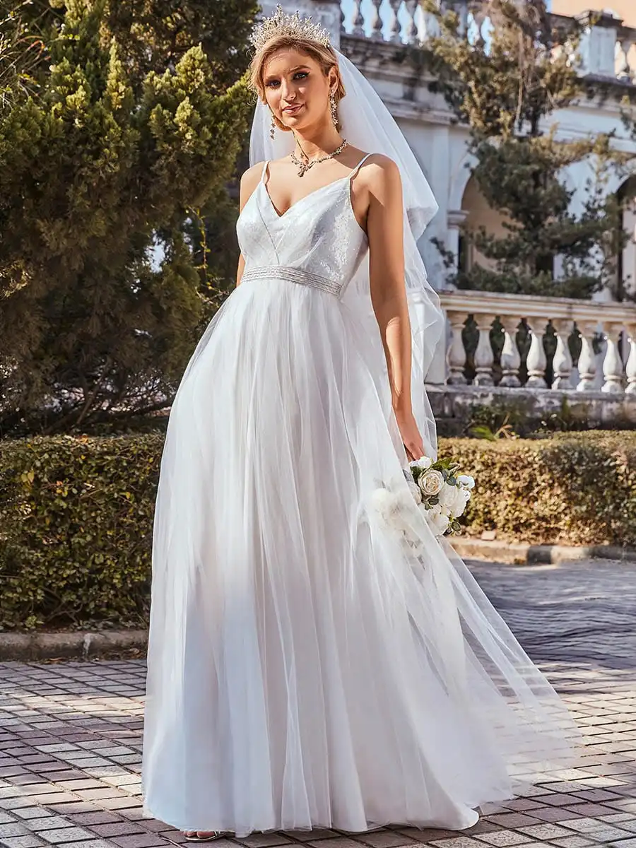 Fashionable High Waist Wholesale Wedding Dress with Spaghetti Straps