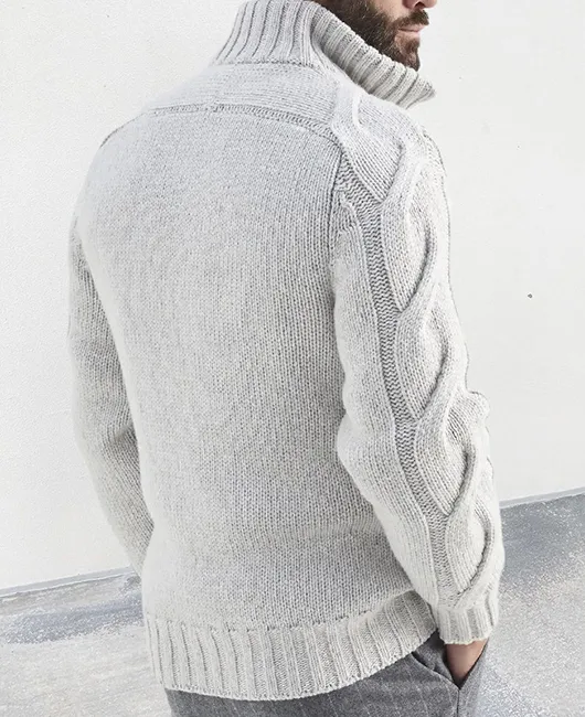 High Neck Two-way Zipper Twist Knit Sweater