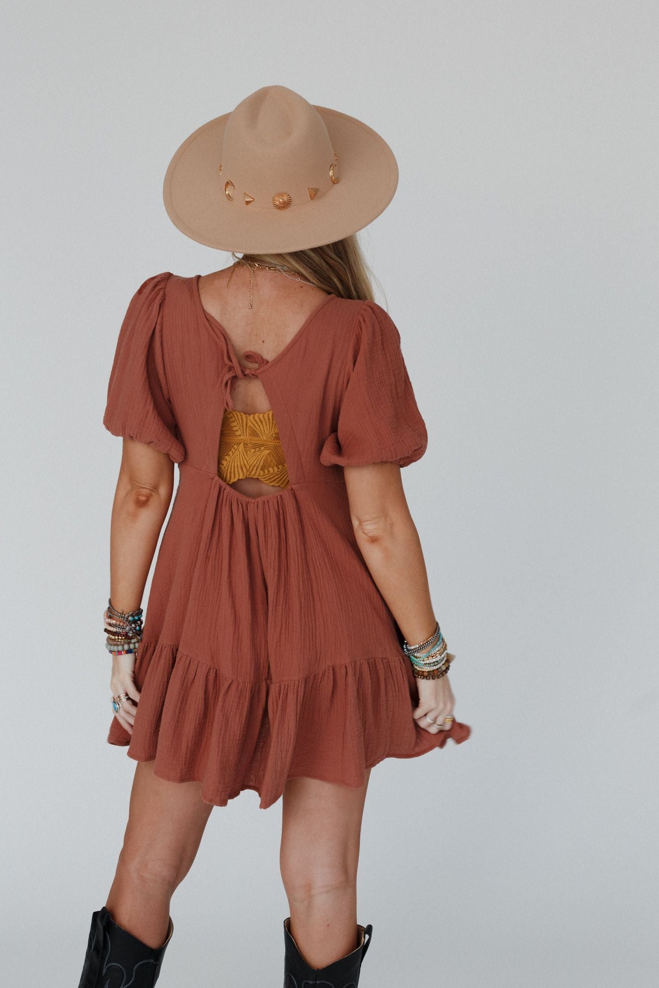 Need To Breathe Puff Sleeve Dress - Brown