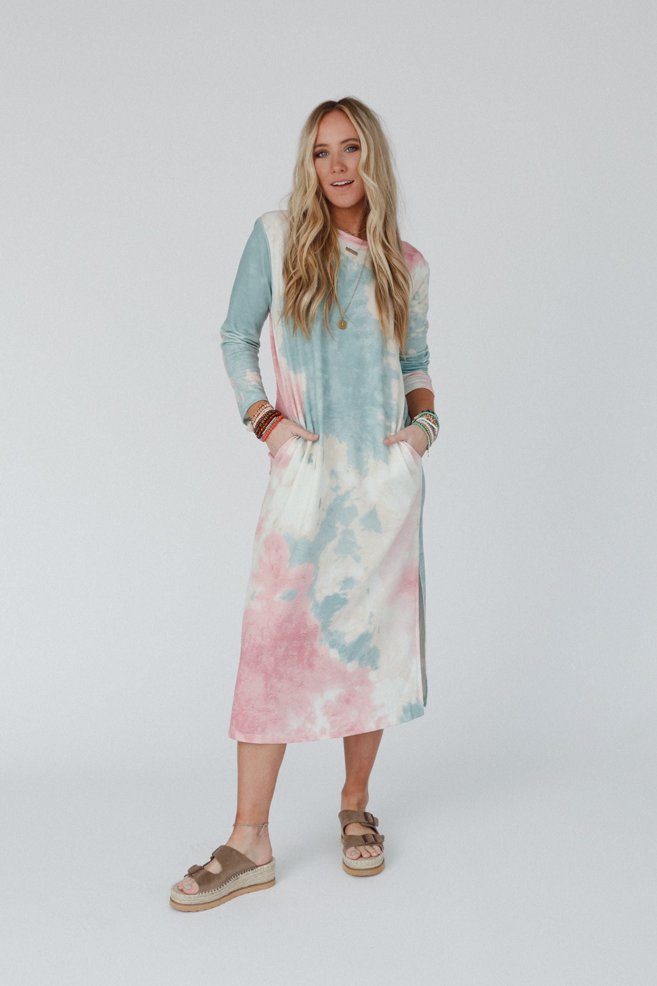 Soul Shine Pocketed Tie Dye Midi Dress - Sage