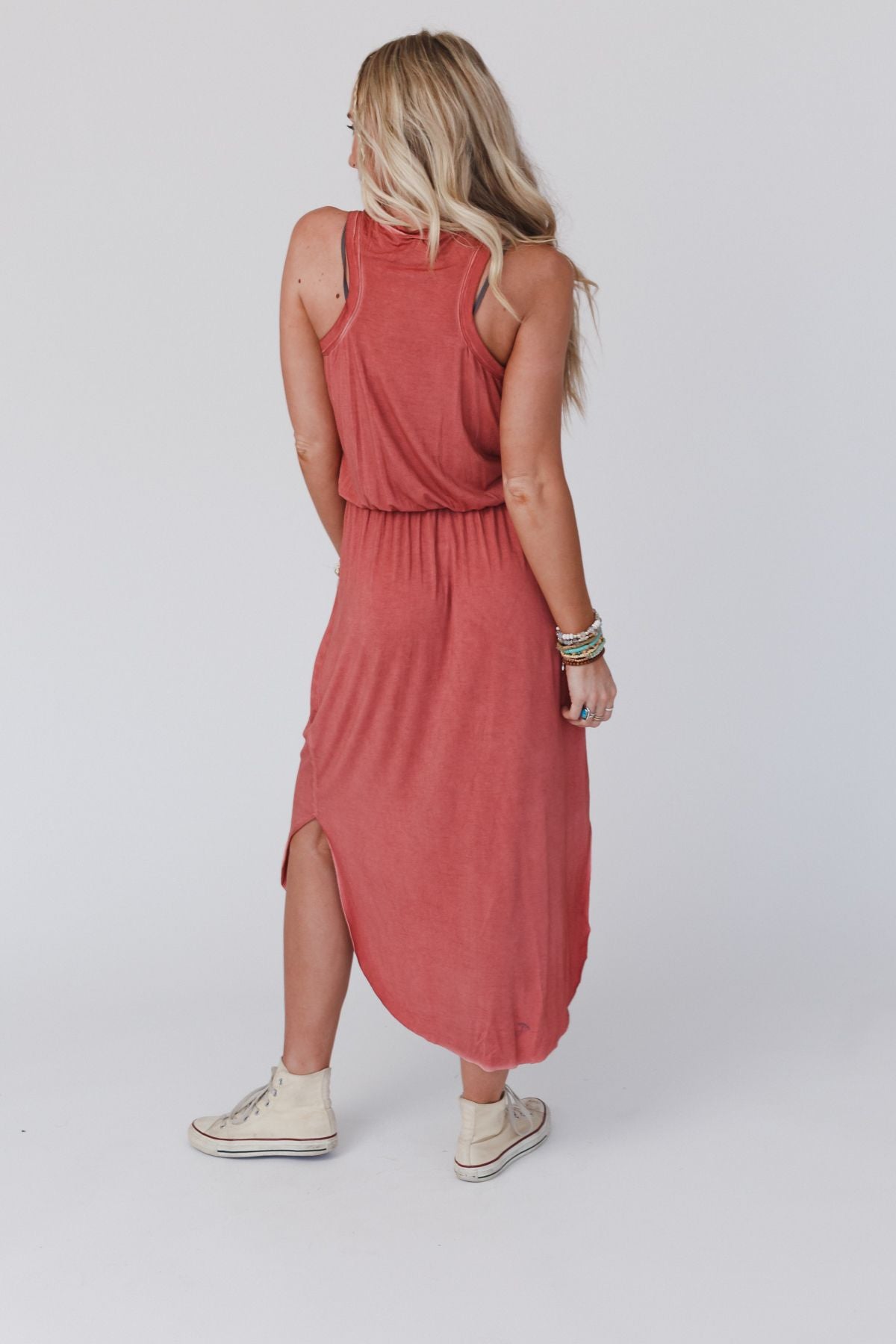 Betsy Stonewashed Midi Tank Dress - Rust