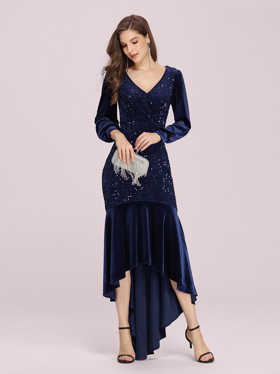 Gorgeous Wholesale Sequin & Velvet High-Low Plus Size Party Dress