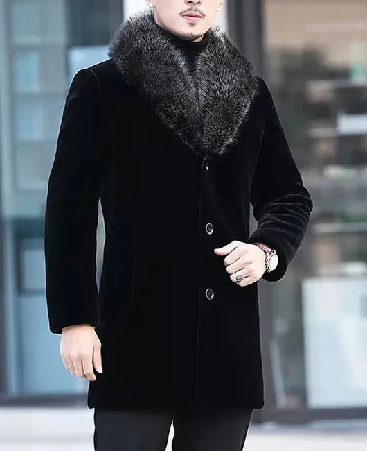 Daily Solid Fuzzy Collar Three Button Pockets Coat