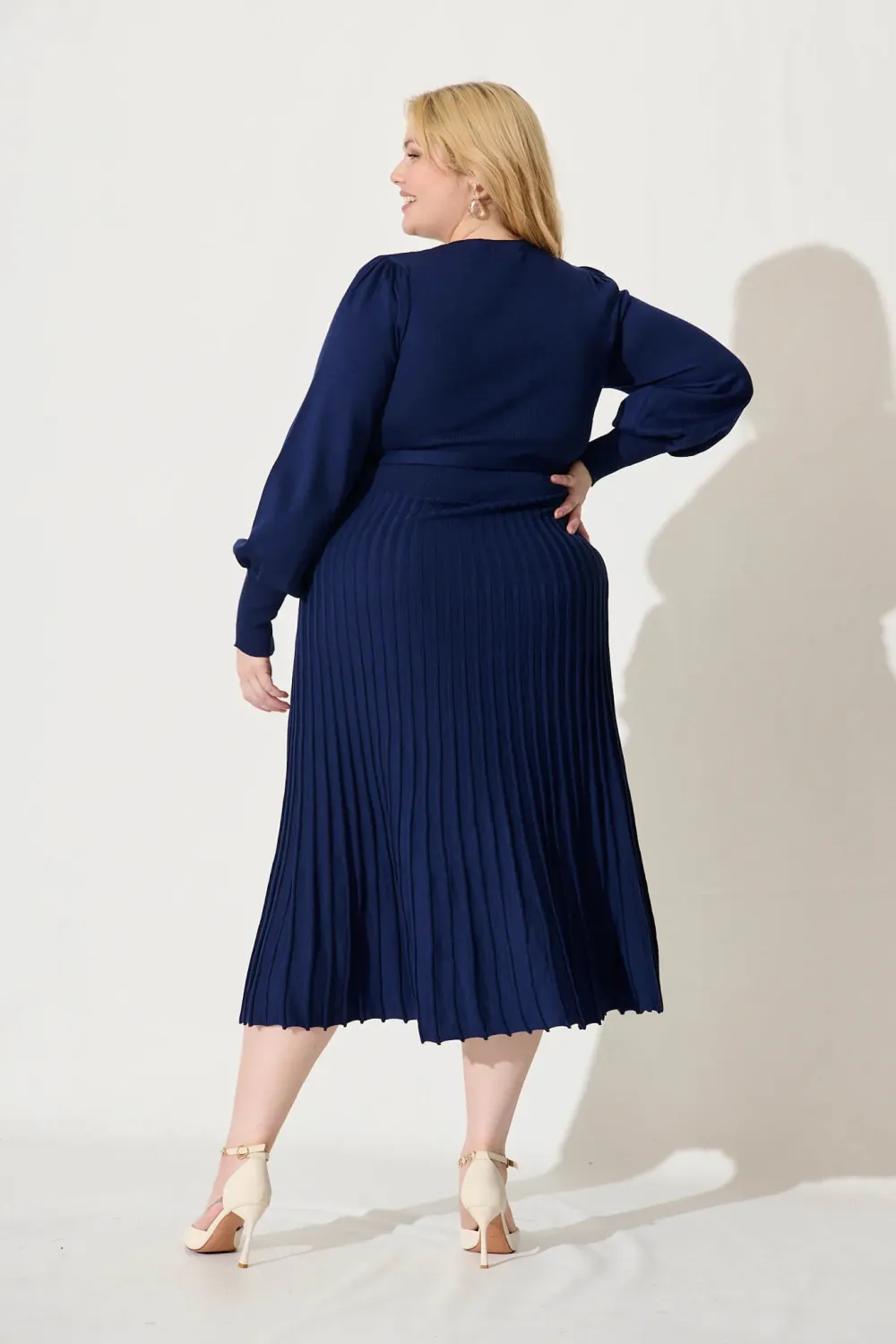 Albi Midi Knit Dress In Navy Cotton Blend