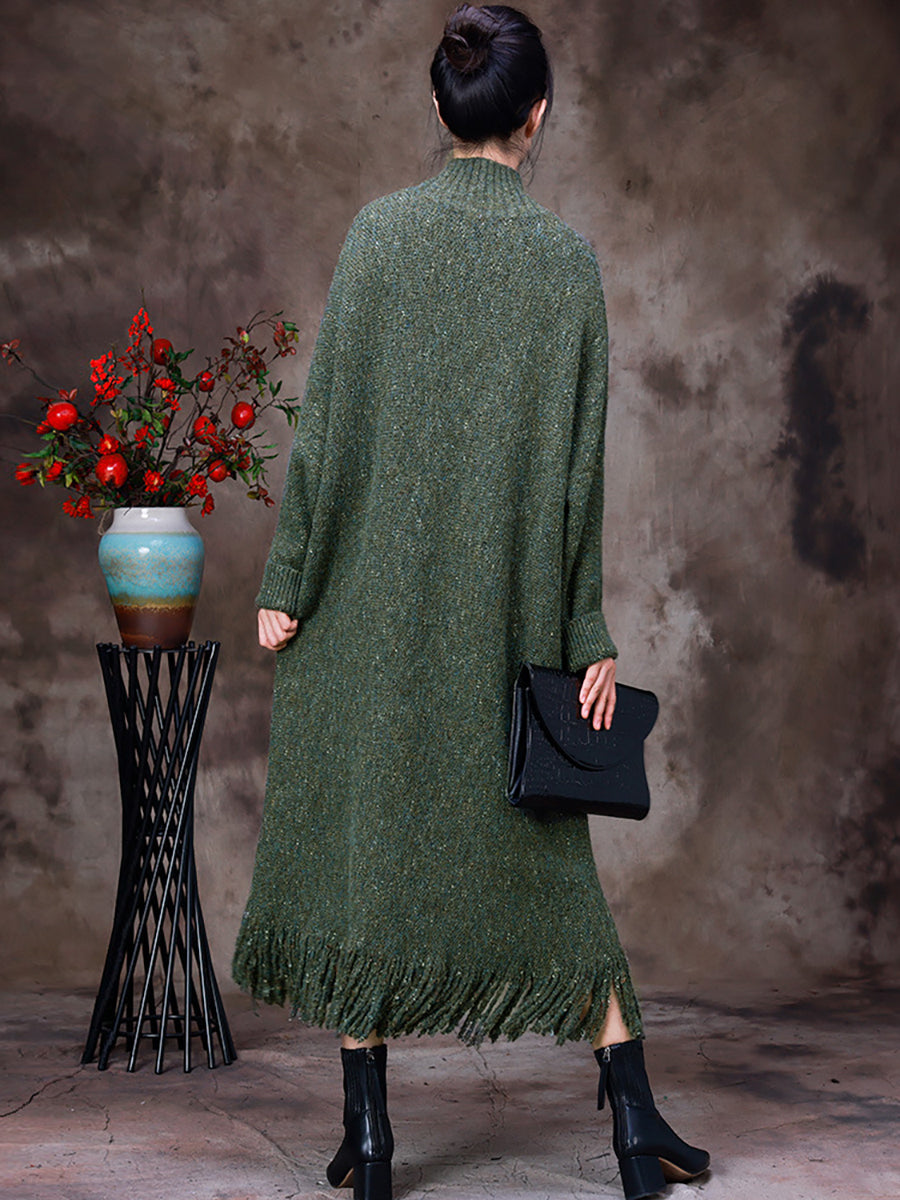 Winter Women Warm Wool Tassel Maxi Dress