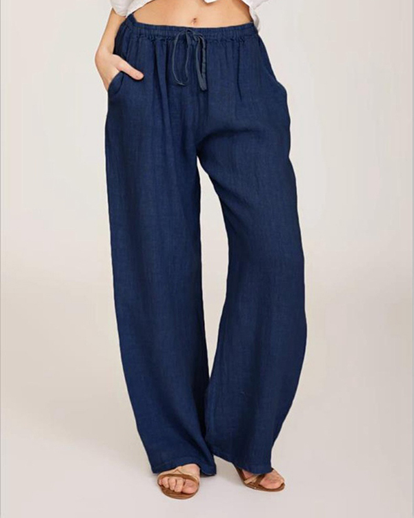 Casual Loose Linen Drawstring Elasticized Pants